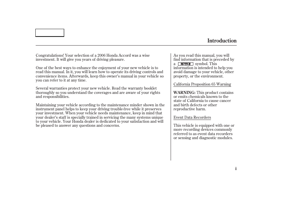 Introduction | HONDA 2006 Accord Coupe - Owner's Manual User Manual | Page 3 / 319