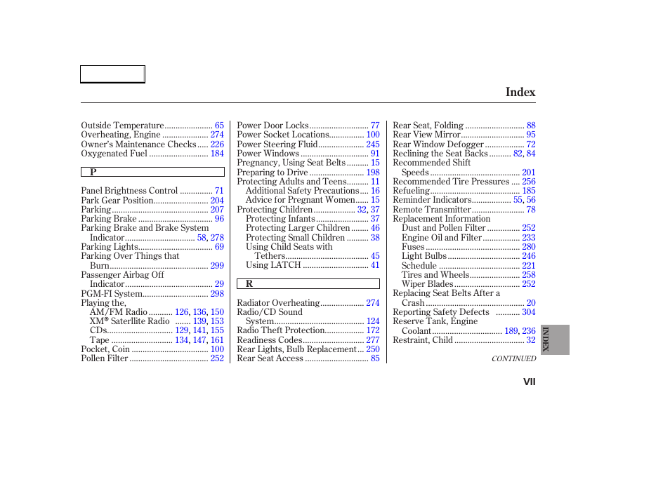 Index | HONDA 2006 Accord Coupe - Owner's Manual User Manual | Page 315 / 319