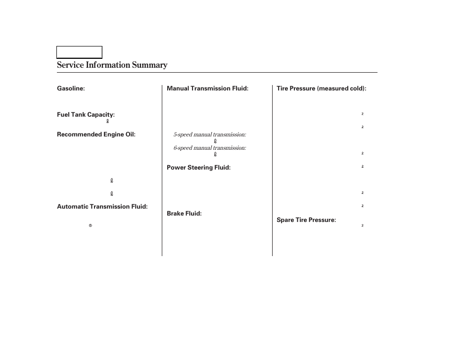 Service information summary | HONDA 2006 Accord Coupe - Owner's Manual User Manual | Page 319 / 319