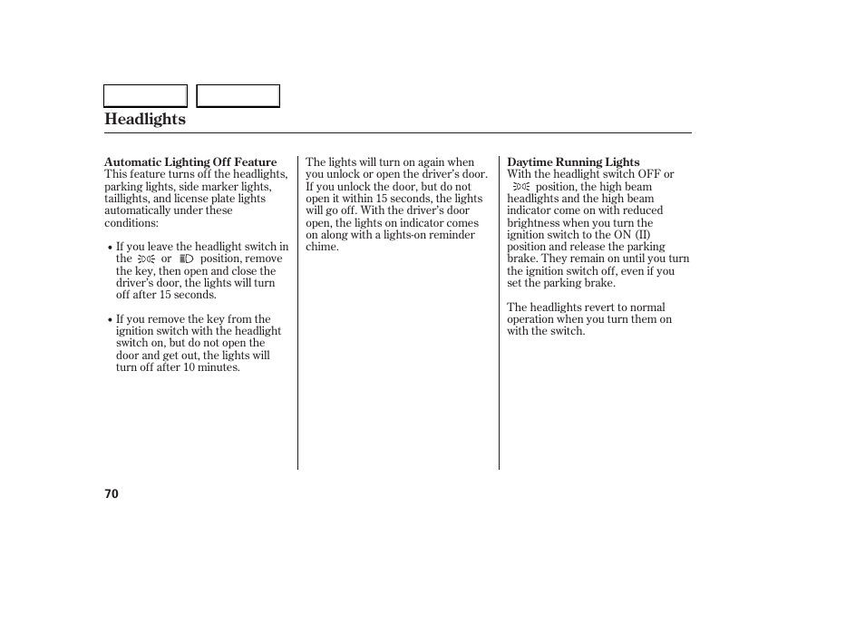 Headlights | HONDA 2006 Accord Coupe - Owner's Manual User Manual | Page 72 / 319