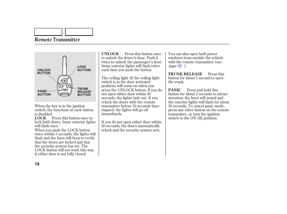 Remote transmitter | HONDA 2006 Accord Coupe - Owner's Manual User Manual | Page 80 / 319