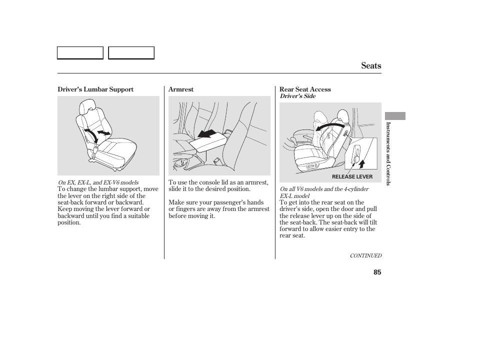 Seats | HONDA 2006 Accord Coupe - Owner's Manual User Manual | Page 87 / 319