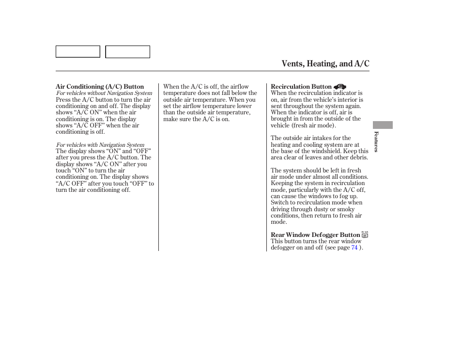 Vents, heating, and a/c | HONDA 2006 Accord Hybrid - Owner's Manual User Manual | Page 104 / 277