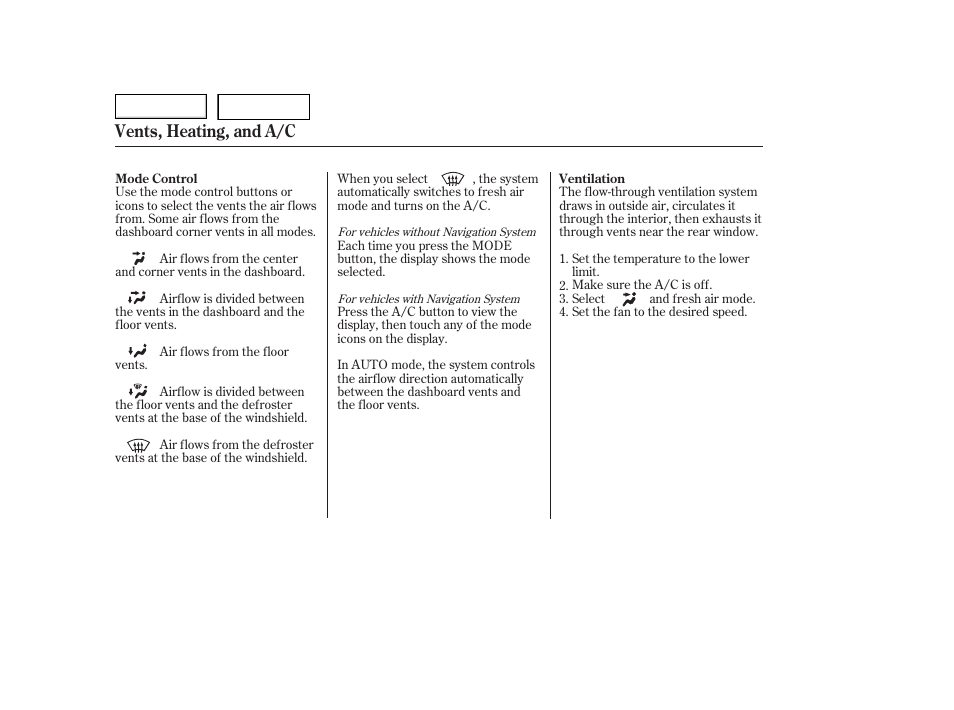 Vents, heating, and a/c | HONDA 2006 Accord Hybrid - Owner's Manual User Manual | Page 105 / 277