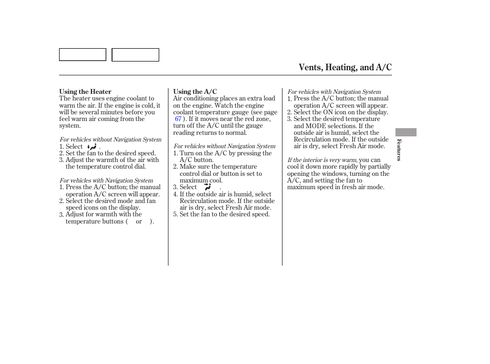 Vents, heating, and a/c | HONDA 2006 Accord Hybrid - Owner's Manual User Manual | Page 106 / 277
