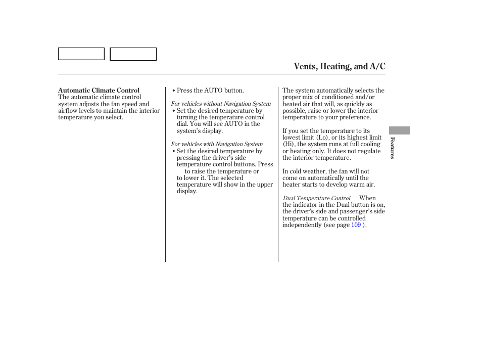 Vents, heating, and a/c | HONDA 2006 Accord Hybrid - Owner's Manual User Manual | Page 108 / 277