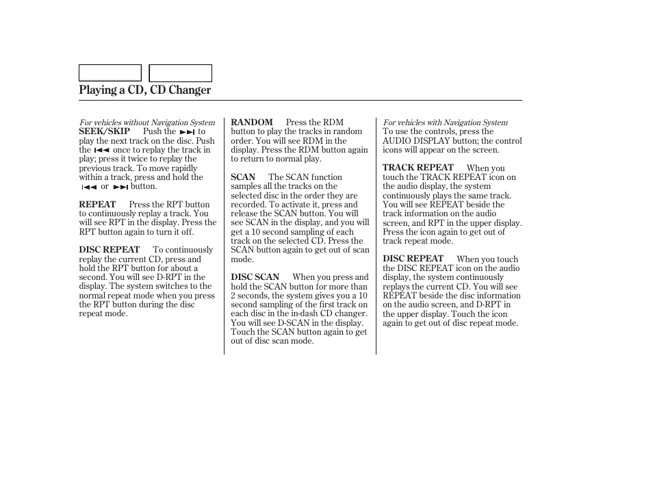 Playing a cd, cd changer | HONDA 2006 Accord Hybrid - Owner's Manual User Manual | Page 123 / 277
