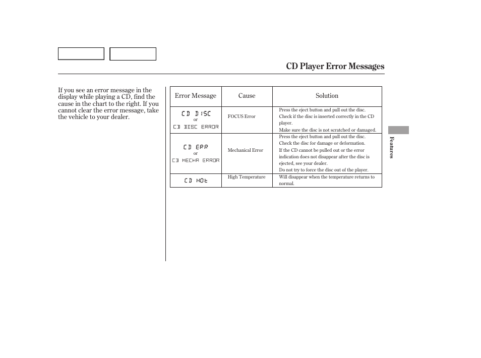 Cd player error messages | HONDA 2006 Accord Hybrid - Owner's Manual User Manual | Page 126 / 277