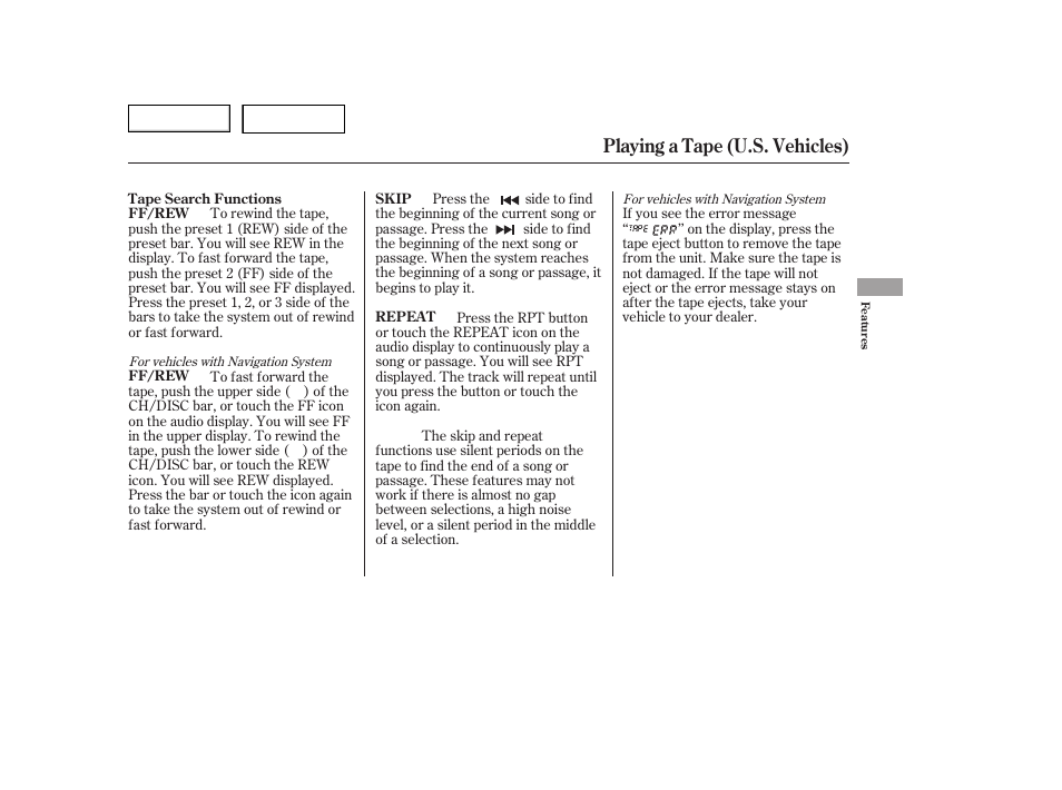 Playing a tape (u.s. vehicles) | HONDA 2006 Accord Hybrid - Owner's Manual User Manual | Page 130 / 277