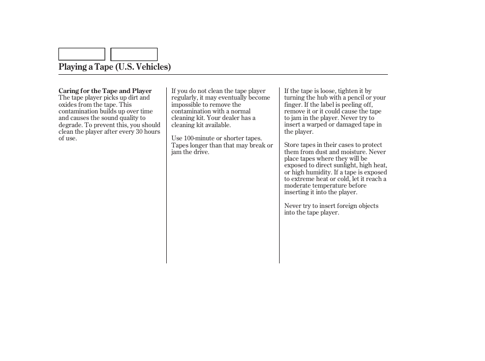 Playing a tape (u.s. vehicles) | HONDA 2006 Accord Hybrid - Owner's Manual User Manual | Page 131 / 277