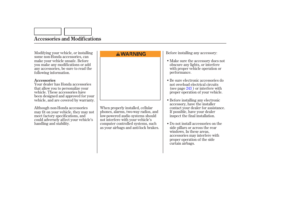 Accessories and modifications | HONDA 2006 Accord Hybrid - Owner's Manual User Manual | Page 157 / 277
