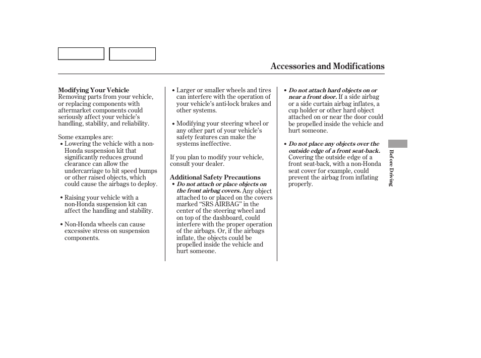 Accessories and modifications | HONDA 2006 Accord Hybrid - Owner's Manual User Manual | Page 158 / 277