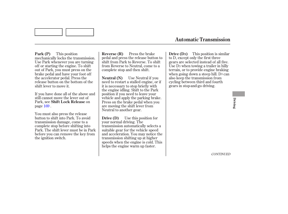 Automatic transmission | HONDA 2006 Accord Hybrid - Owner's Manual User Manual | Page 168 / 277