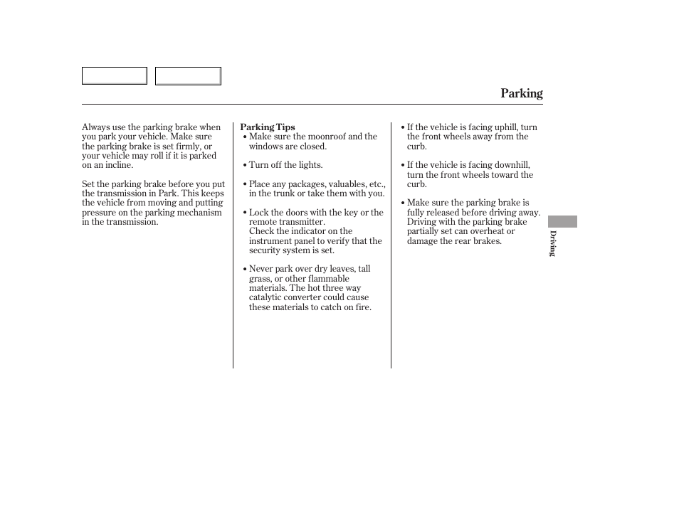 Parking | HONDA 2006 Accord Hybrid - Owner's Manual User Manual | Page 174 / 277