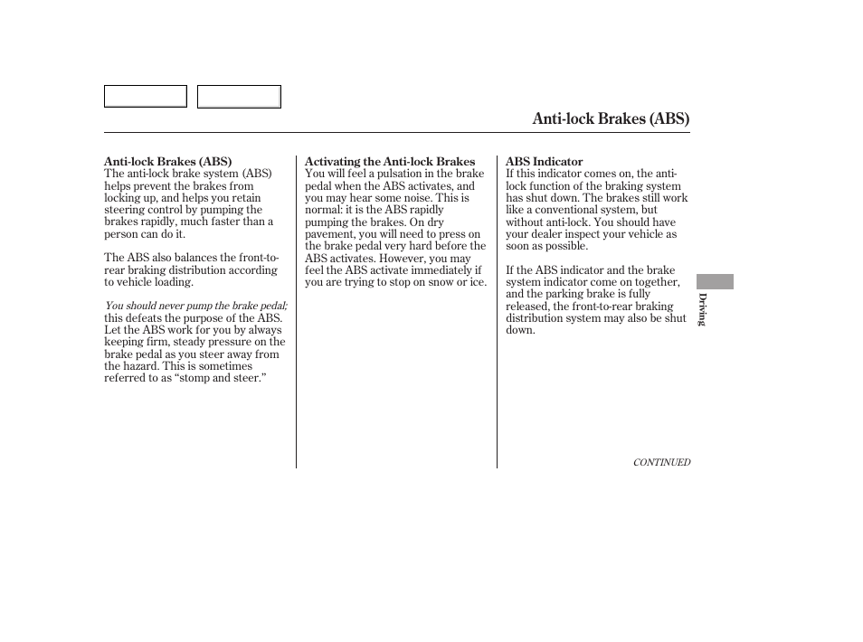 Anti-lock brakes (abs) | HONDA 2006 Accord Hybrid - Owner's Manual User Manual | Page 176 / 277