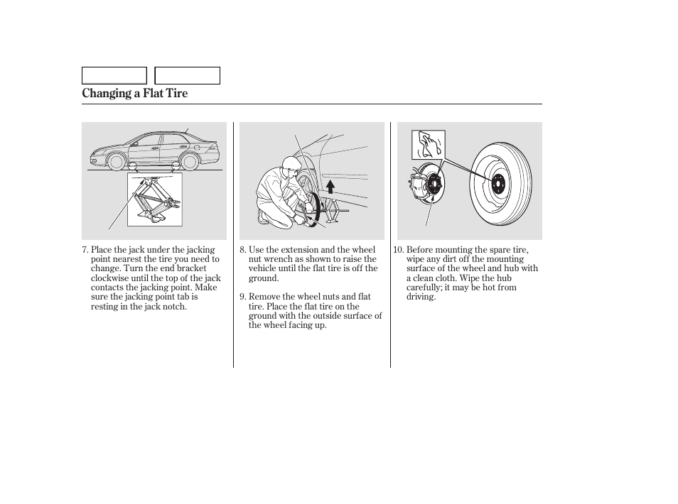 Changing a flat tire | HONDA 2006 Accord Hybrid - Owner's Manual User Manual | Page 229 / 277