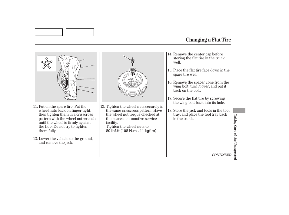 Changing a flat tire | HONDA 2006 Accord Hybrid - Owner's Manual User Manual | Page 230 / 277