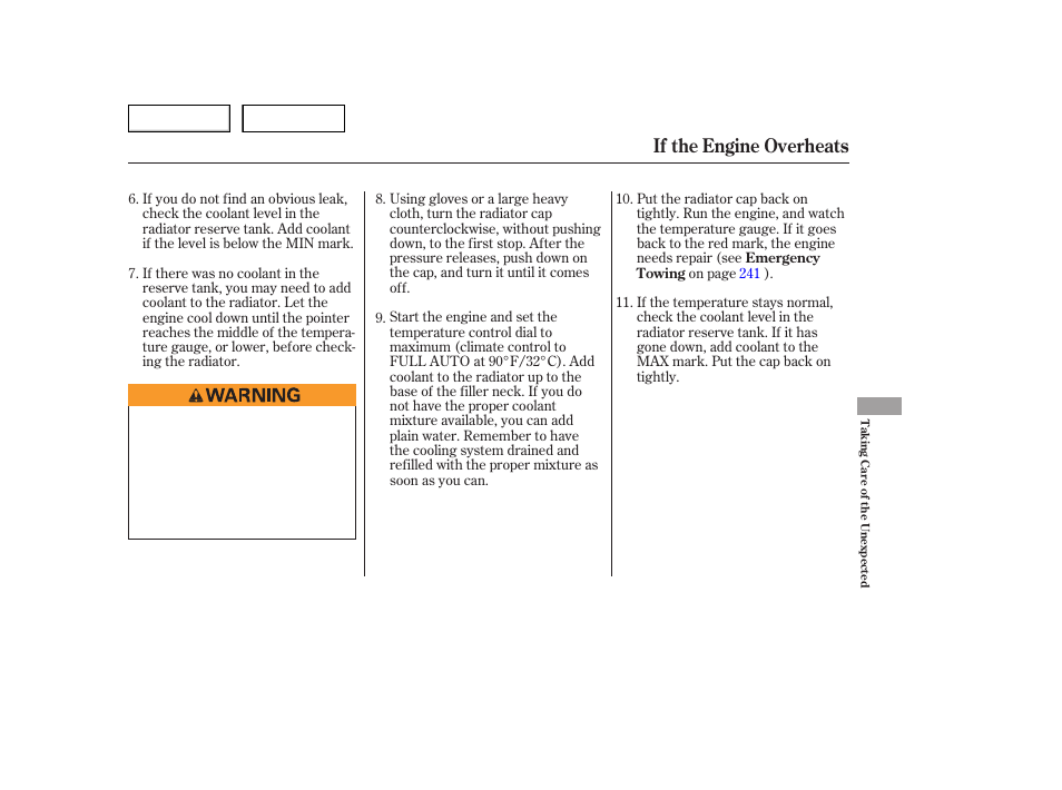 If the engine overheats | HONDA 2006 Accord Hybrid - Owner's Manual User Manual | Page 236 / 277