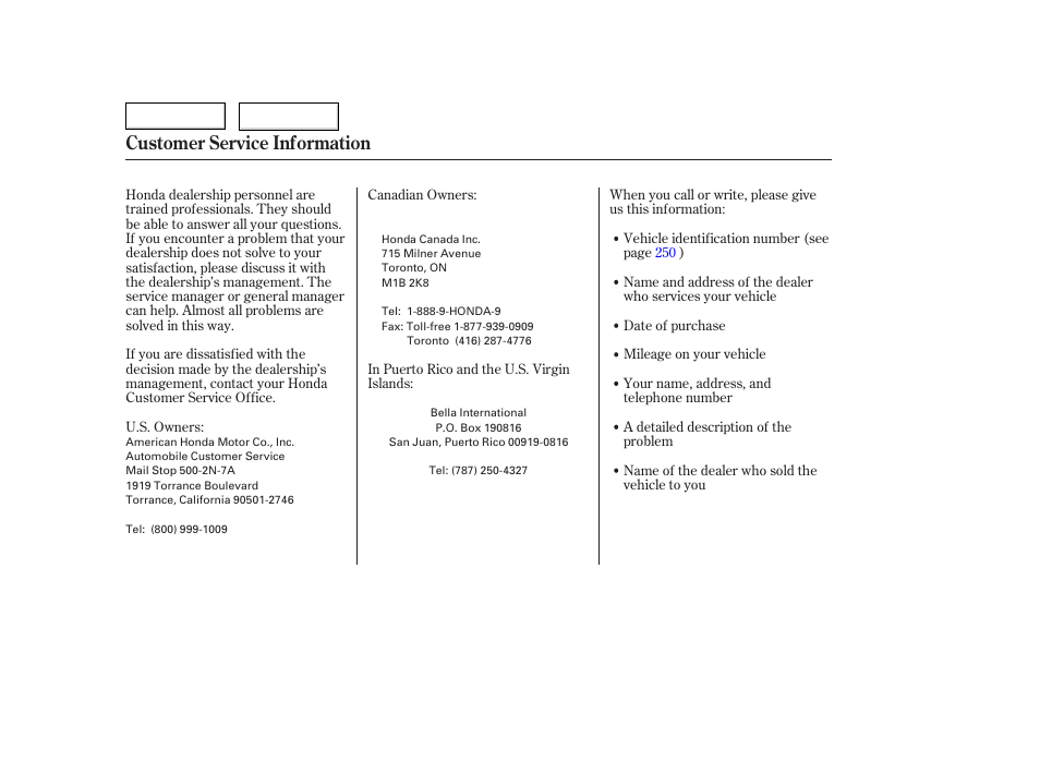 Customer service information | HONDA 2006 Accord Hybrid - Owner's Manual User Manual | Page 265 / 277