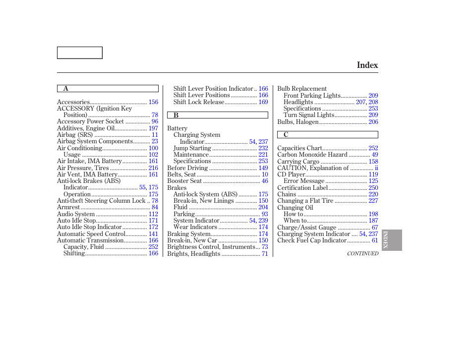 Index | HONDA 2006 Accord Hybrid - Owner's Manual User Manual | Page 270 / 277
