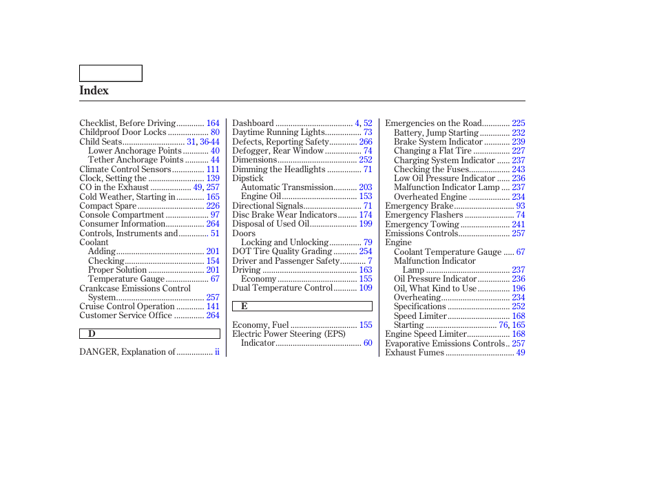 Index | HONDA 2006 Accord Hybrid - Owner's Manual User Manual | Page 271 / 277