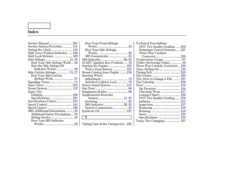 Index | HONDA 2006 Accord Hybrid - Owner's Manual User Manual | Page 275 / 277