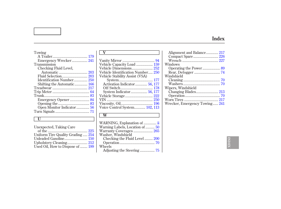 Index | HONDA 2006 Accord Hybrid - Owner's Manual User Manual | Page 276 / 277