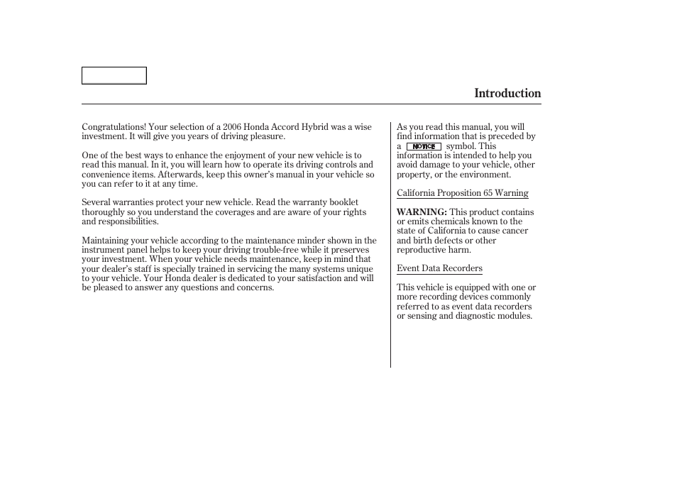 Introduction | HONDA 2006 Accord Hybrid - Owner's Manual User Manual | Page 3 / 277