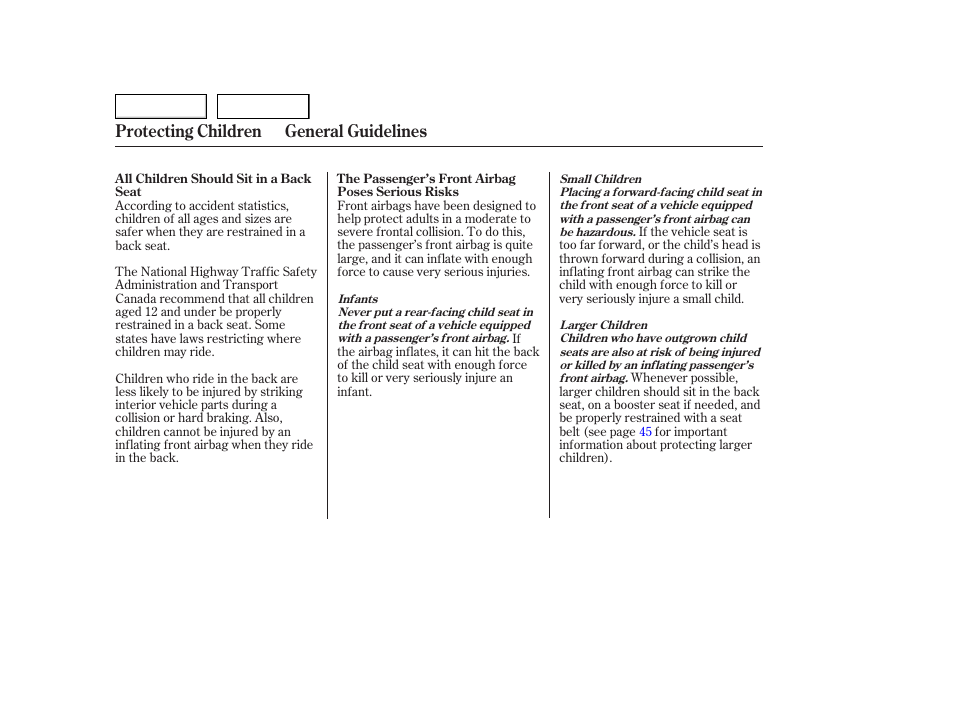 Protecting children general guidelines | HONDA 2006 Accord Hybrid - Owner's Manual User Manual | Page 33 / 277