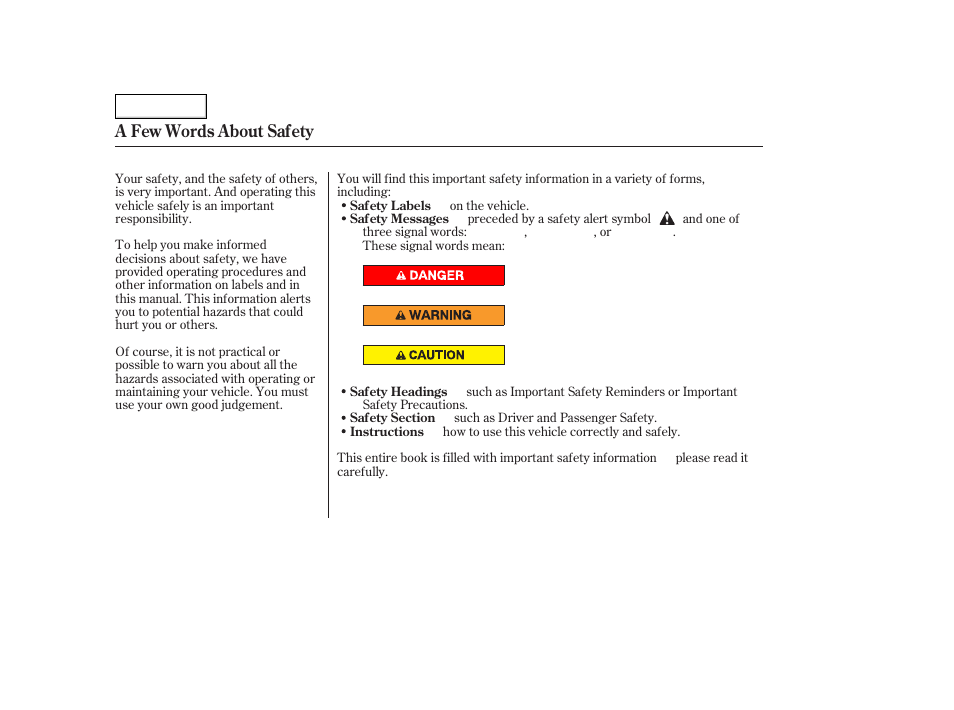 A few words about safety | HONDA 2006 Accord Hybrid - Owner's Manual User Manual | Page 4 / 277