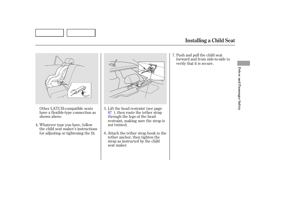 Installing a child seat | HONDA 2006 Accord Hybrid - Owner's Manual User Manual | Page 42 / 277