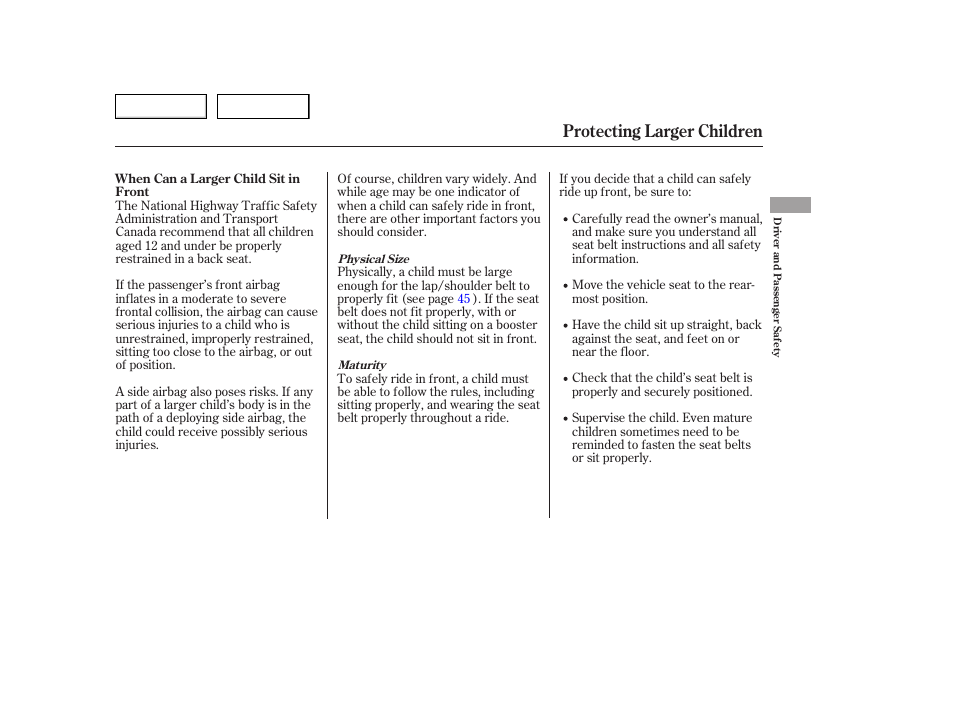 Protecting larger children | HONDA 2006 Accord Hybrid - Owner's Manual User Manual | Page 48 / 277
