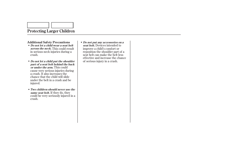 Protecting larger children | HONDA 2006 Accord Hybrid - Owner's Manual User Manual | Page 49 / 277