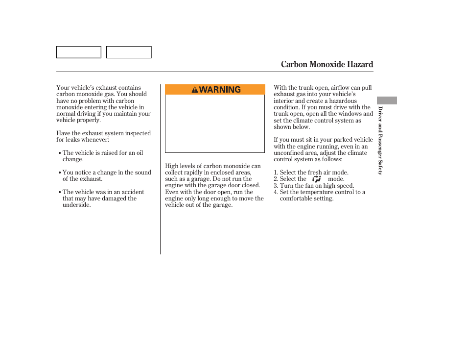 Carbon monoxide hazard | HONDA 2006 Accord Hybrid - Owner's Manual User Manual | Page 50 / 277
