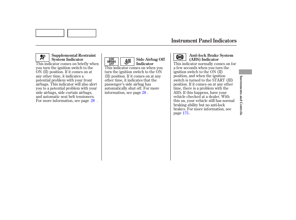 Instrument panel indicators | HONDA 2006 Accord Hybrid - Owner's Manual User Manual | Page 56 / 277