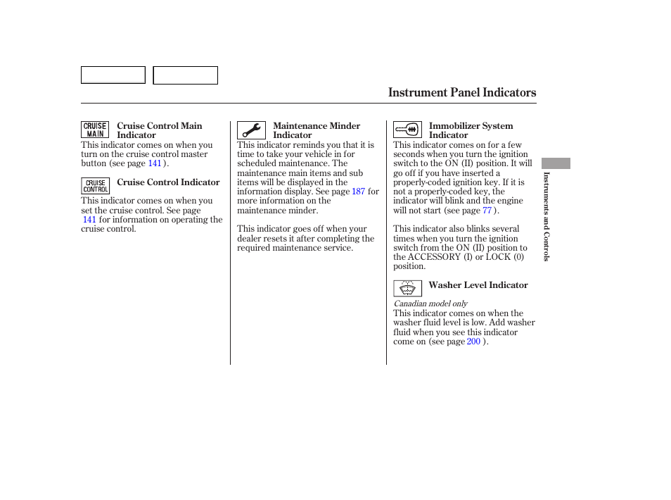 Instrument panel indicators | HONDA 2006 Accord Hybrid - Owner's Manual User Manual | Page 60 / 277