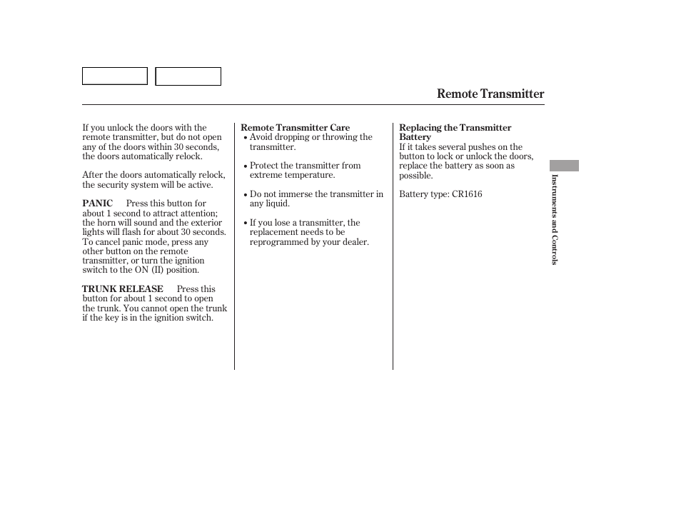 Remote transmitter | HONDA 2006 Accord Hybrid - Owner's Manual User Manual | Page 82 / 277
