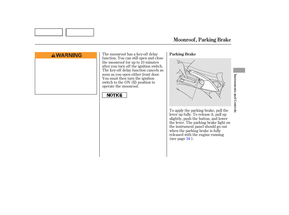 Moonroof, parking brake | HONDA 2006 Accord Hybrid - Owner's Manual User Manual | Page 94 / 277