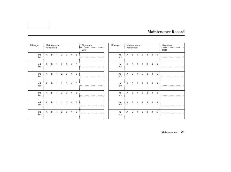 Maintenance record | HONDA 2006 Civic GX - Owner's Manual User Manual | Page 22 / 37