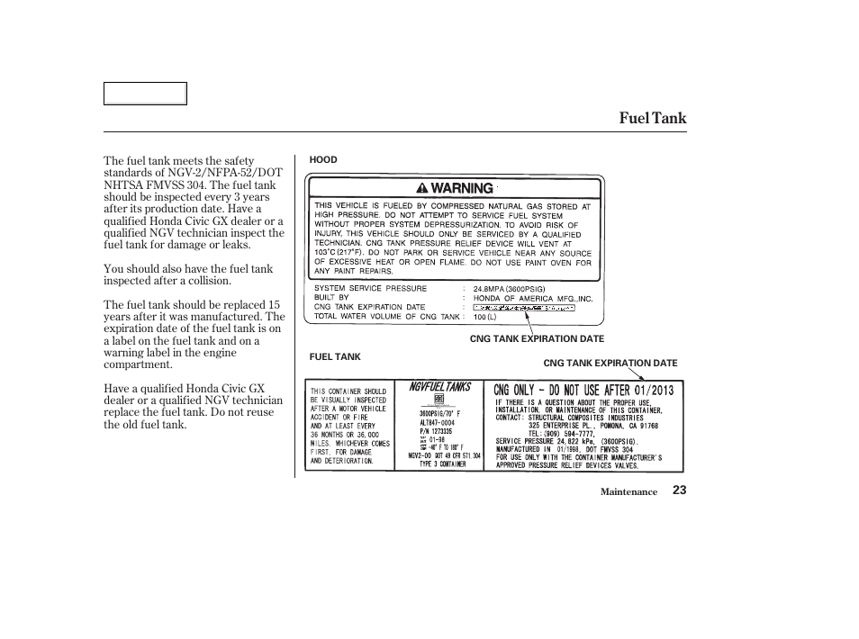 Fuel tank | HONDA 2006 Civic GX - Owner's Manual User Manual | Page 24 / 37