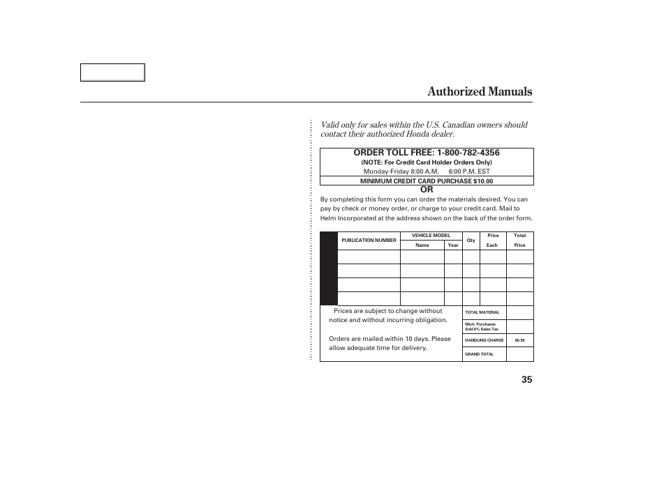 Authorized manuals | HONDA 2006 Civic GX - Owner's Manual User Manual | Page 36 / 37