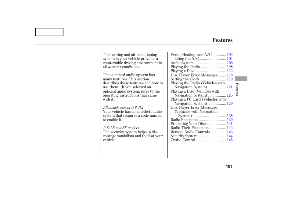 Features | HONDA 2006 Civic Sedan - Owner's Manual User Manual | Page 102 / 267