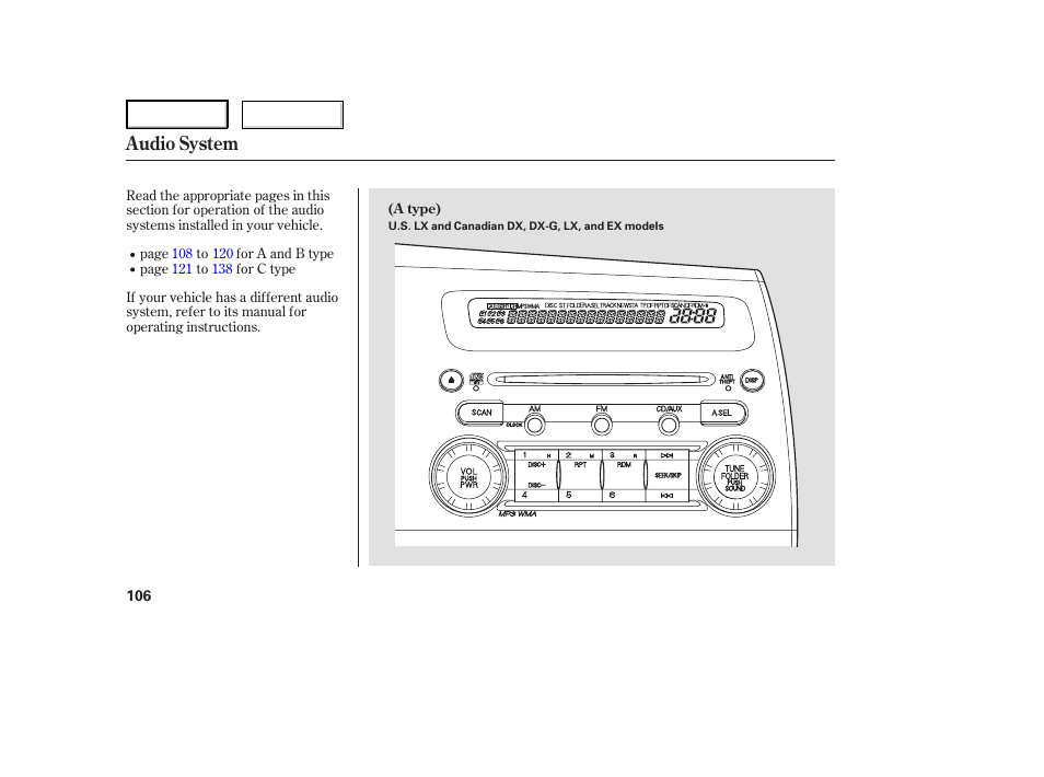 Audio system | HONDA 2006 Civic Sedan - Owner's Manual User Manual | Page 107 / 267