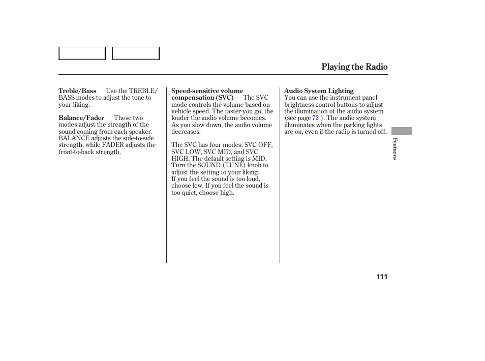 Playing the radio | HONDA 2006 Civic Sedan - Owner's Manual User Manual | Page 112 / 267