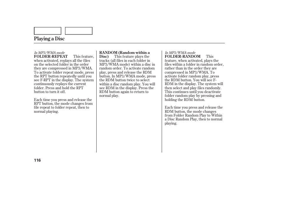 Playing a disc | HONDA 2006 Civic Sedan - Owner's Manual User Manual | Page 117 / 267