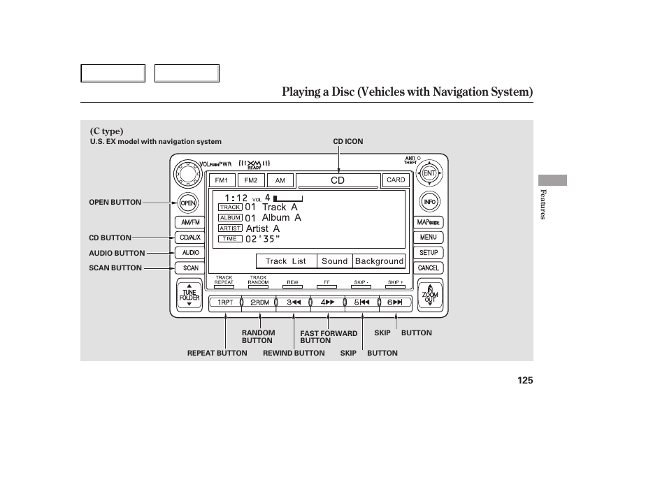 Playing a disc (vehicles with navigation system) | HONDA 2006 Civic Sedan - Owner's Manual User Manual | Page 126 / 267