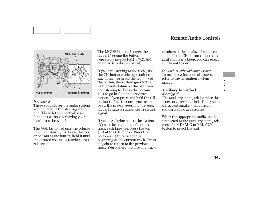 Remote audio controls | HONDA 2006 Civic Sedan - Owner's Manual User Manual | Page 144 / 267