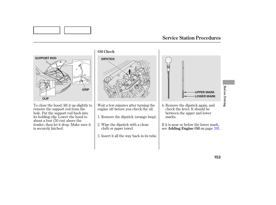 Service station procedures | HONDA 2006 Civic Sedan - Owner's Manual User Manual | Page 154 / 267