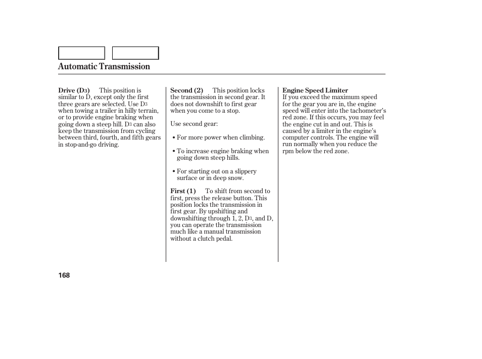 Automatic transmission | HONDA 2006 Civic Sedan - Owner's Manual User Manual | Page 169 / 267