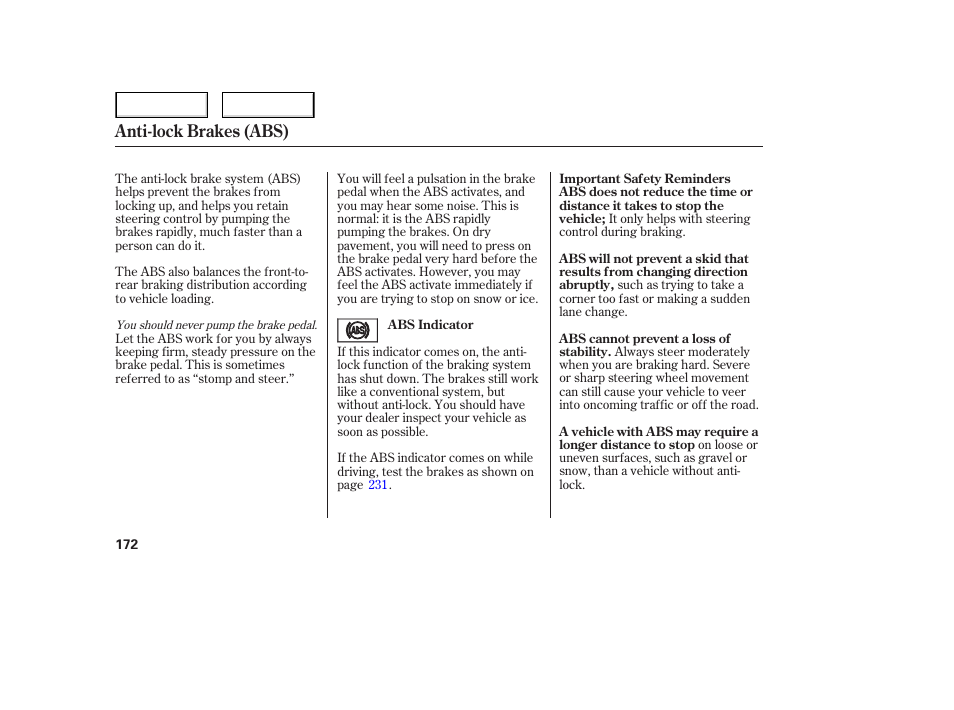 Anti-lock brakes (abs) | HONDA 2006 Civic Sedan - Owner's Manual User Manual | Page 173 / 267
